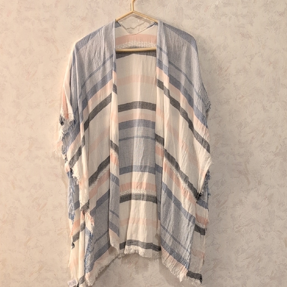 Striped Open-Front Poncho
